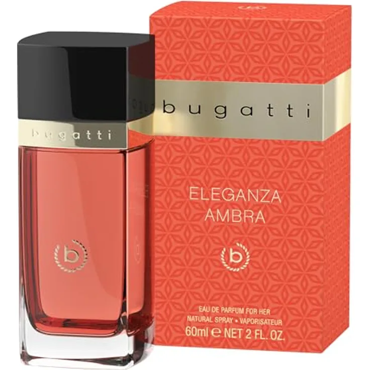 Bugatti Parfüm Damen ELEGANZA AMBRA EdP 60ml I Sinnliches Damen Parfüm mit Kirsche, Mohn, Moschus & Vanille I Floral & fruchtig
