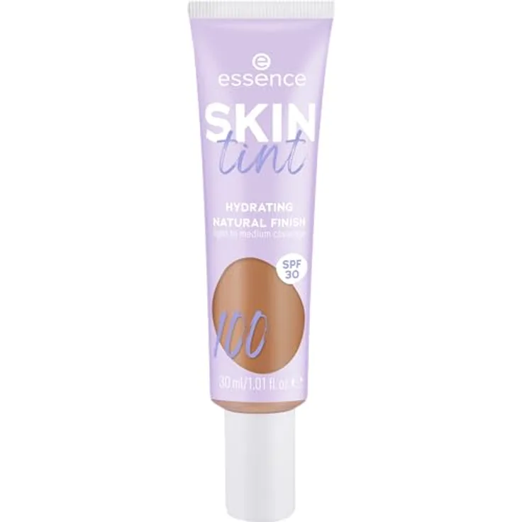 essence SKIN tint, Make-up, Nr. 100, Nude, feuchtigkeitsspendend, natürlich, vegan, ölfrei, UVA- und UVB-Filter + SPF 30, ohne Parfüm, 1er Pack (30ml)
