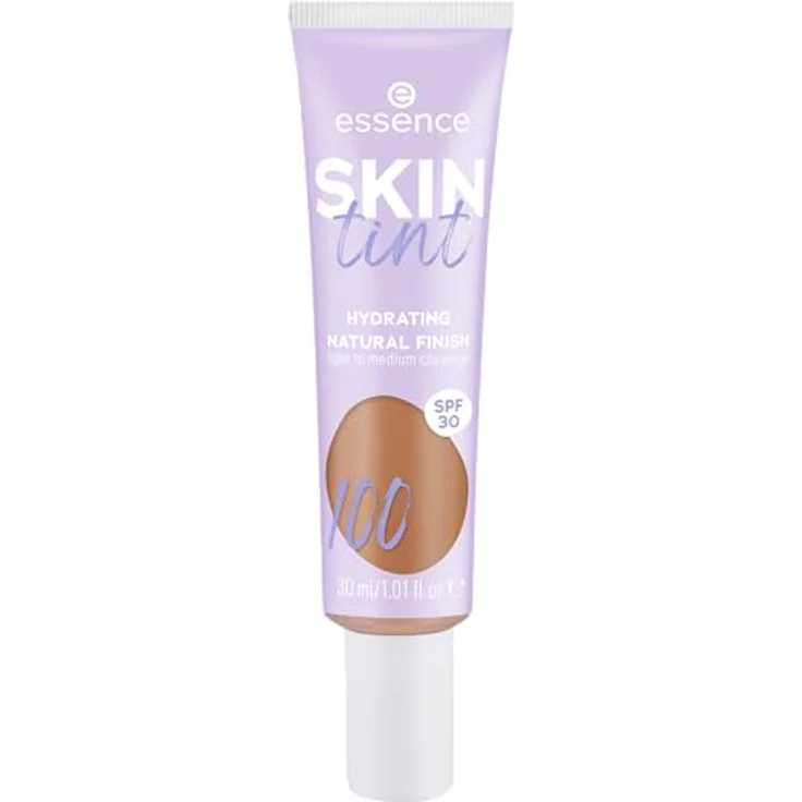 essence SKIN tint, Make-up, Nr. 100, Nude, feuchtigkeitsspendend, natürlich, vegan, ölfrei, UVA- und UVB-Filter + SPF 30, ohne Parfüm, 1er Pack (30ml) – Bild 1