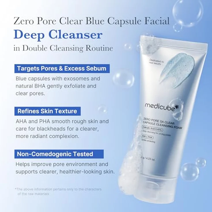 Medicube Zero Pore Clear Blue Capsule Cleanser, Sanfter Gesichtsreiniger mit AHA, BHA & PHA für Porenpflege und Hauttextur, 120 g – Bild 2