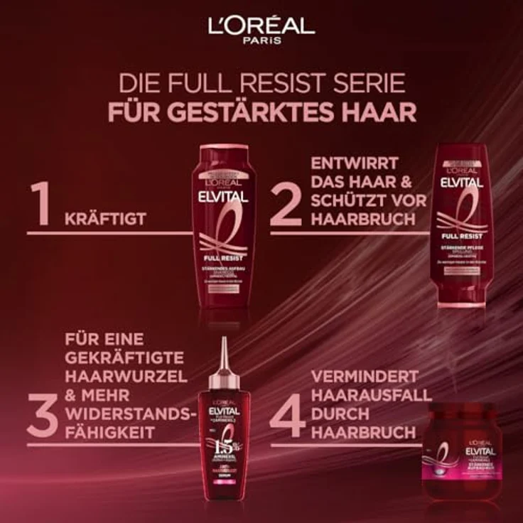 L'Oréal Paris Elvital Full Resist Power Booster Aufbau-Shampoo, gegen Haarausfall durch Haarbruch, mit Biotin, 6 x 300 ml – Bild 5