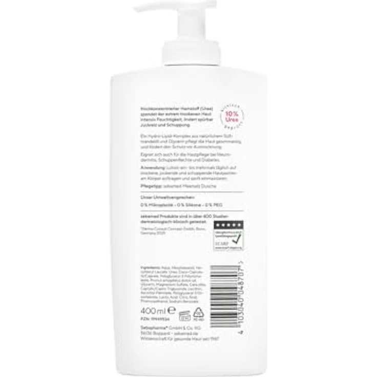 Sebamed Urea 10% Akut Lotion, parfümfrei für extrem trockene Haut, 400 ml, spendet 72 Stunden Feuchtigkeit, juckreizlindernd mit hygienischem Spender – Bild 2