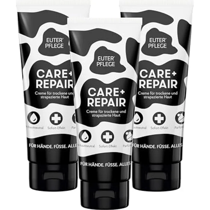 HAKA EUTERPFLEGE Care + Repair Creme, 3x 200ml, intensive Feuchtigkeitspflege für trockene Haut, parfümfrei, allergikergeeignet, für Hand und Körper