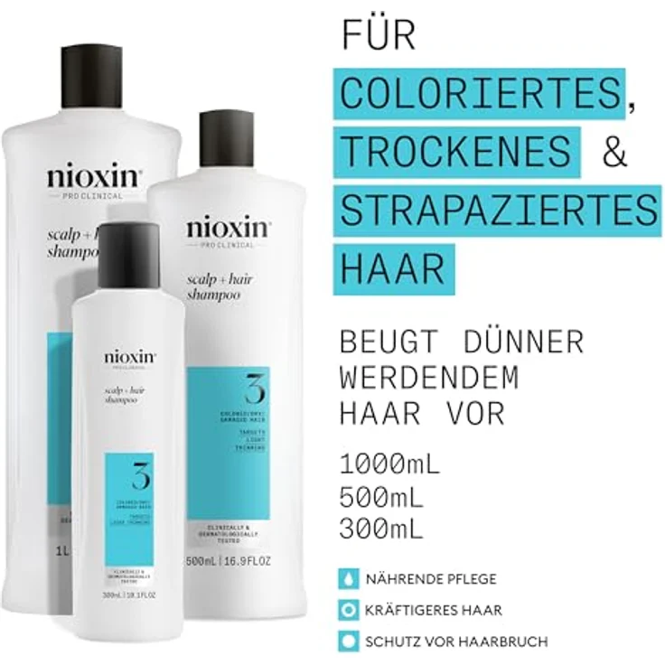 Nioxin Scalp + Hair System 3 Shampoo – Tiefenreinigungsshampoo für coloriertes, trockenes & strapaziertes Haar - mit Biotin, Koffein & Niacinamid (300 ml) – Bild 2