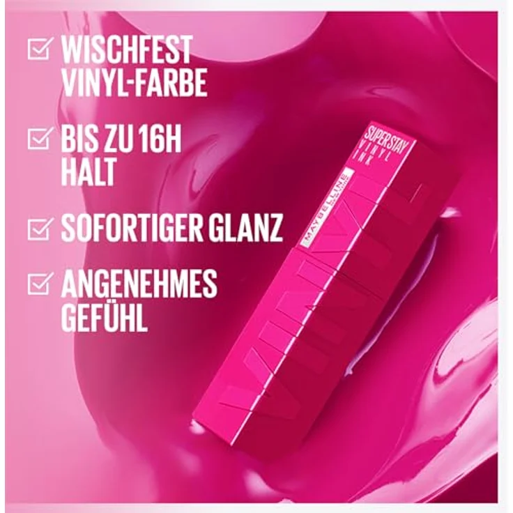Maybelline New York flüssiger Lippenstift, Liquid Lipstick mit 16 Stunden Halt und glänzendem Finish, Super Stay Vinyl Ink, Nr. 150 Striking, 4,2 ml – Bild 2