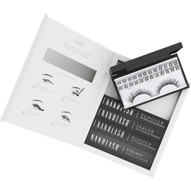 Nanolash Set zur cluster wimpern zur DIY Wimpernverlängerung zu Hause - 36 Wimpernsegmente + Bonder + Sealer + Remover + Applikator (CHARM) – Bild 1