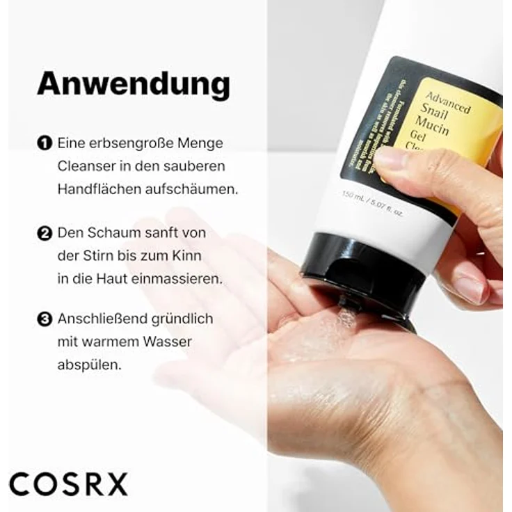 COSRX Advanced Snail Mucin Gel Cleanser, 150 mL, Tägliches Reinigungsgel für trockene und empfindliche Haut, mit Schneckenschleim, Tierversuch-frei, Paraben-frei, Korean Skincare – Bild 8