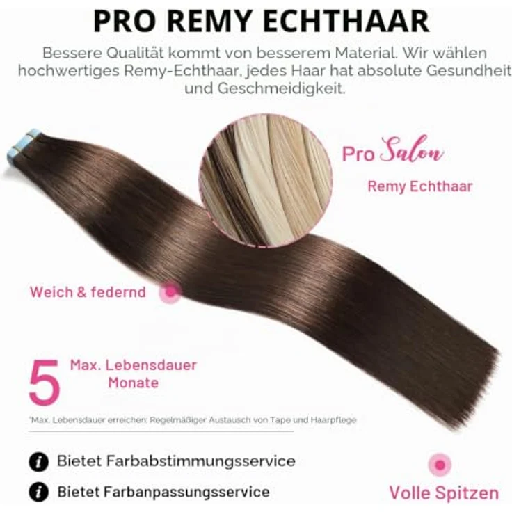 SUYYA Tape Extensions Echthaar 18 Zoll 45 cm, dunkelbraun, mit hochwertigem Remy-Haar und wiederverwendbarem Klebeband – Bild 4