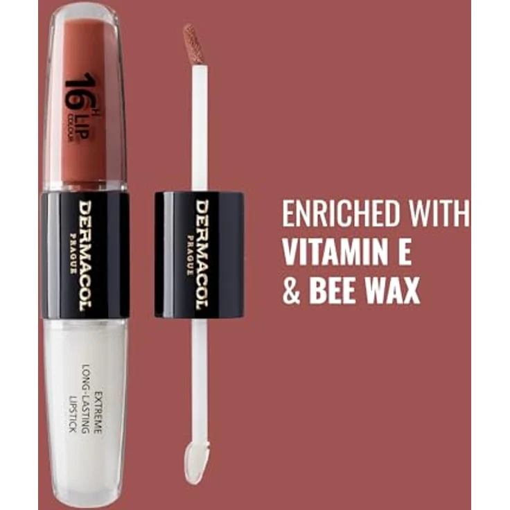 Dermacol 16H Lip Colour, Langanhaltender, glänzender Lippenstift in Farbton 23 Mocha Brown, 2x4 ml – Bild 3