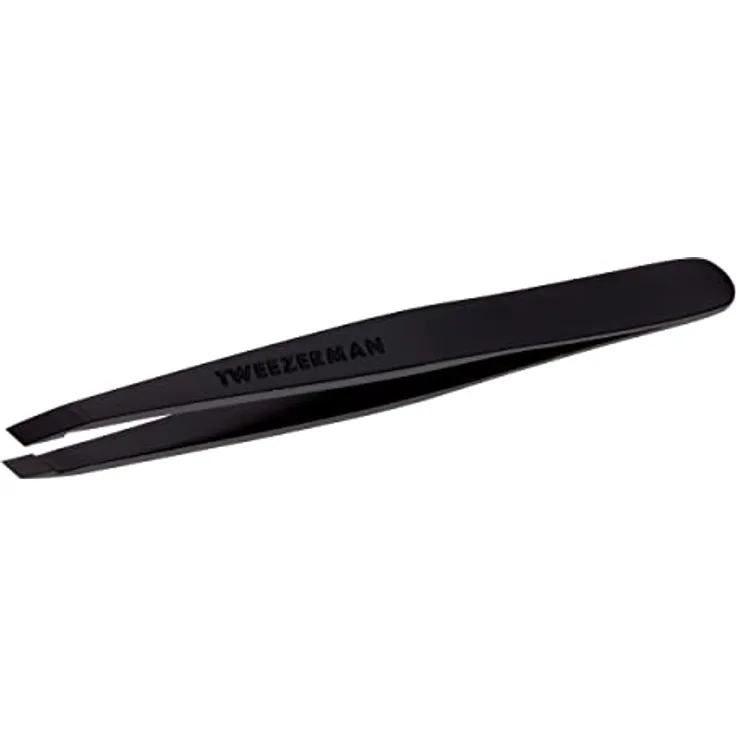 TWEEZERMAN Pinzette aus Edelstahl mit Handgefeilter Abgeschrägter Spitze zum Haarezupfen, Matte Black