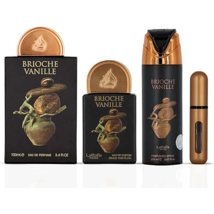 Lattafa Pride Brioche Vanille Geschenkset, 3-teilig (100 ml EDP + 200 ml Körperspray + 20 ml Travel EDP) - Unisex langanhaltender Duft mit Bergamotte, Brioche Accord, Vanille und Praline – Bild 3