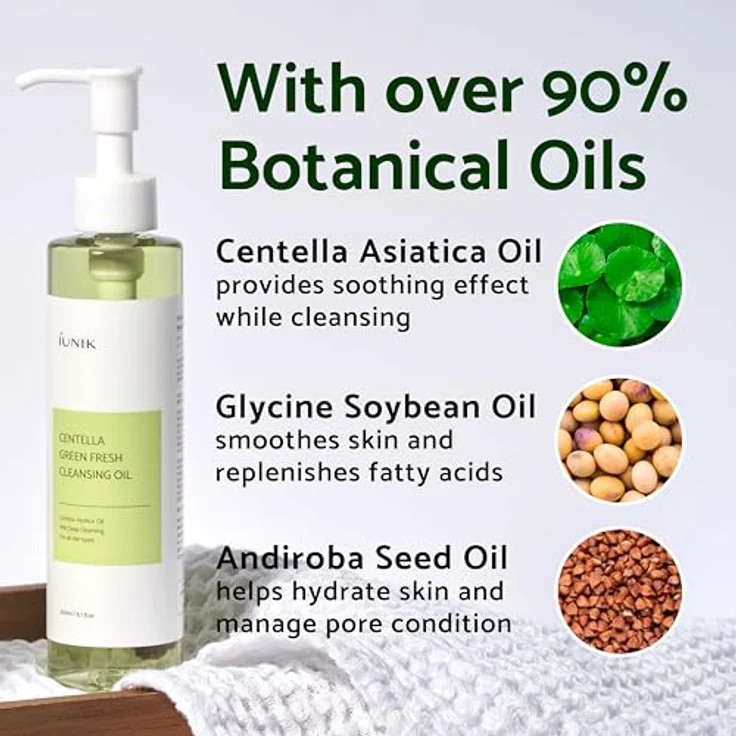 iUNIK Centella Green Fresh Cleansing Oil, Reinigungsöl zur Poren- und Talgkontrolle, Make-up-Entferner für ölige, empfindliche, zu Akne neigende Haut, 200 ml – Bild 3
