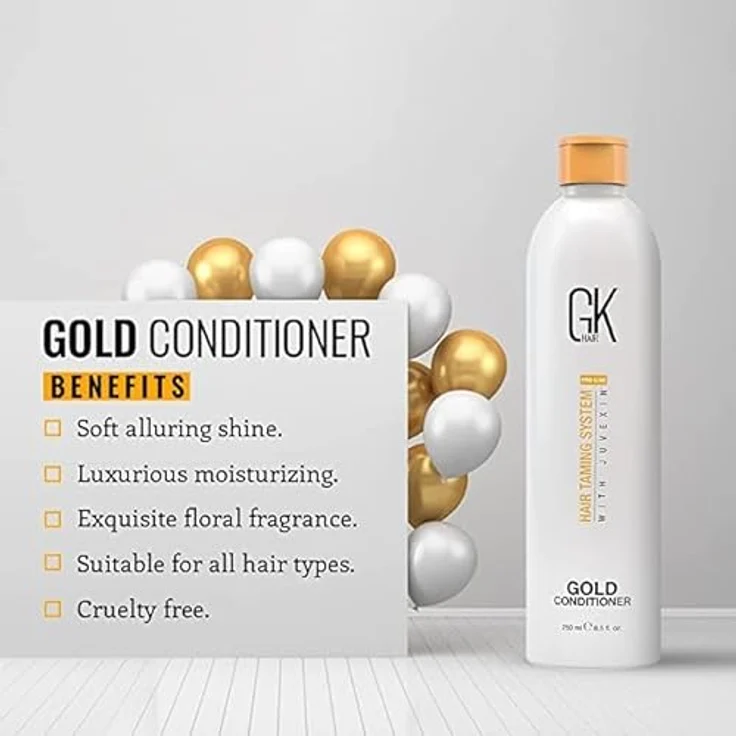 GK HAIR Global Keratin Gold Konditionierer (250ml) | Feuchtigkeitsspendende Haarspülung mit Arganöl, Sheabutter, natürlichen Ölen | Alle Haartypen – Bild 3