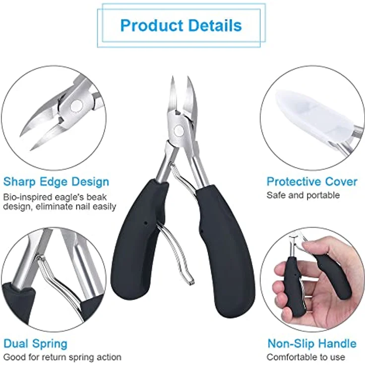 URAQT Fußnagel Nagelzange, Edelstahl Knipser für starke Fußnägel und Fingernägel, ergonomisches Design mit weichem Griff – Bild 4