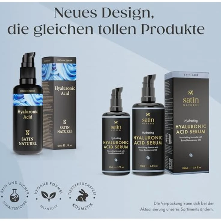 Satin Naturel Bio Hyaluron Serum hochdosiert, veganes Anti-Falten Serum mit Spirulina und Bio Aloe Vera, 50 ml – Bild 2