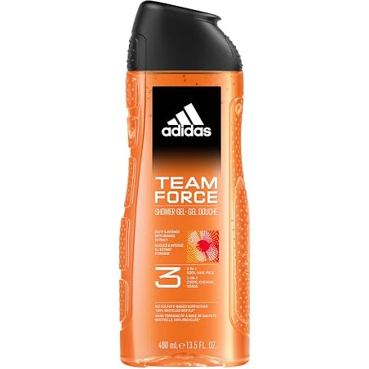 adidas Team Force Duschgel 3-in-1 für Körper, Haare und Gesicht, vegane Formel, 400 ml – Bild 1