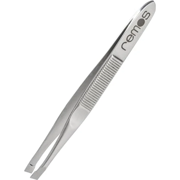 REMOS Pinzette, 8 cm aus rostfreiem Edelstahl mit schräger Spitze, rutschsicher und hygienisch für Augenbrauen und Bastelarbeiten – Bild 1