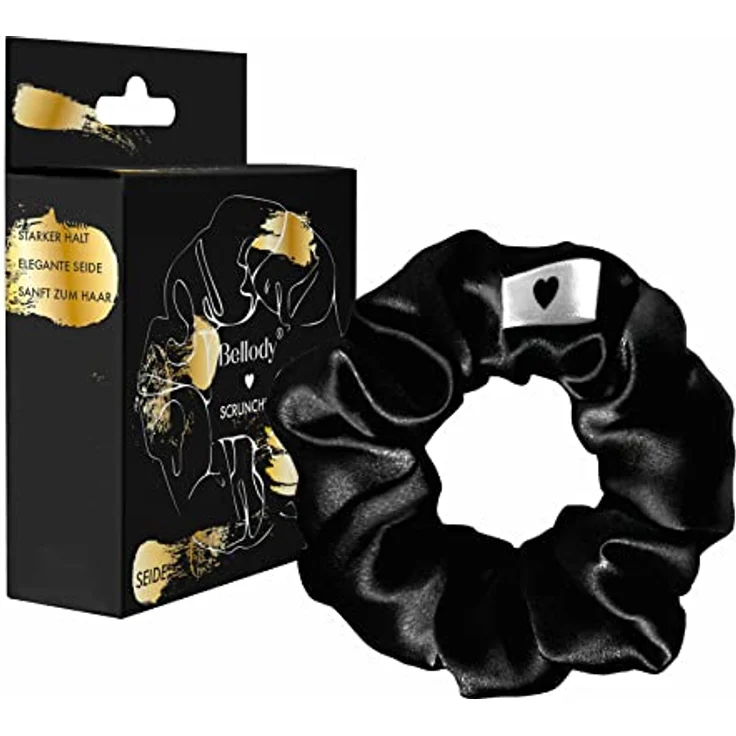 Bellody® Scrunchies Samt – Samtig weich, starker Halt, Velvet Look, exklusive Farben (1 Stück -Seide Schwarz) – Bild 3