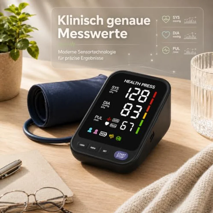 Health Press Blutdruckmessgerät Oberarm, Präzise Blutdruckmessung, großes LED-Display, Speicher für 2 Personen, Herzrhythmus-Erkennung – Bild 3