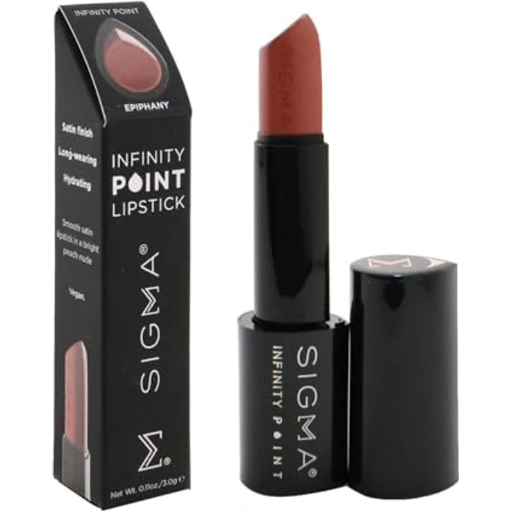 Sigma Beauty Infinity Point Pfirsich-Nude Lippenstift, Lang anhaltender Satin-Finish Lippenstift mit feuchtigkeitsspendender Formel und präziser Anwendung (Epiphany) – Bild 2