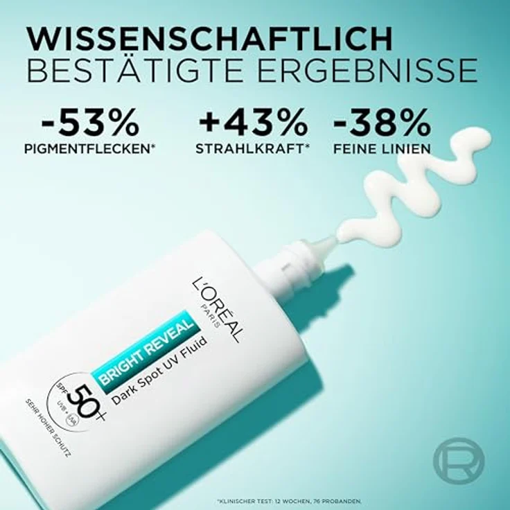L'Oréal Paris UV Fluid mit Lichtschutzfaktor 50, Schützt die Haut vor UV-Strahlung, Beugt den ersten Anzeichen der Hautalterung vor, Mit Vitamin C und E, Bright Reveal UV Fluid, 50 ml – Bild 4
