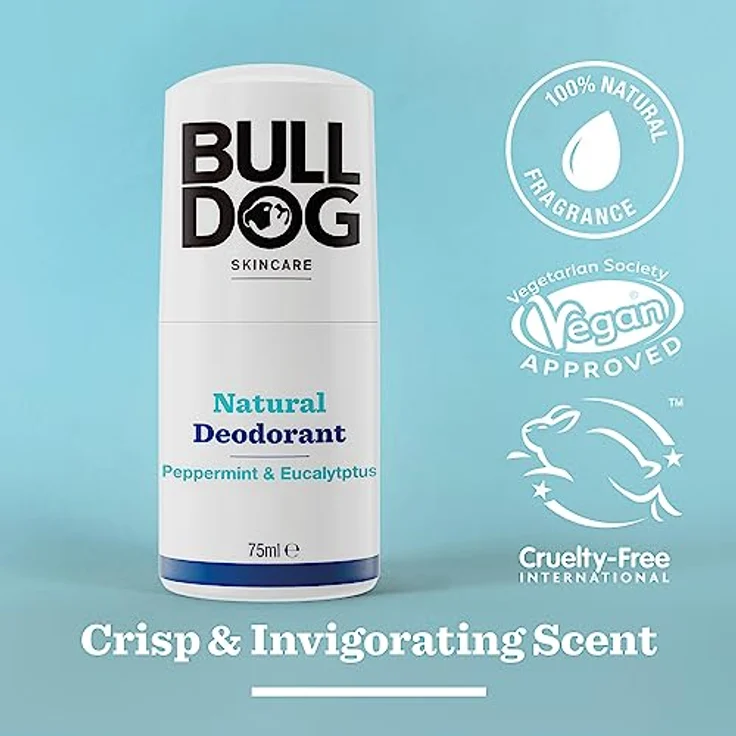 BULLDOG Skincare Peppermint and Eucalyptus Roll On Natural Deodorant 75ml, 24-Stunden-Geruchsschutz, Vegan, Pfefferminz & Eukalyptus – Bild 2