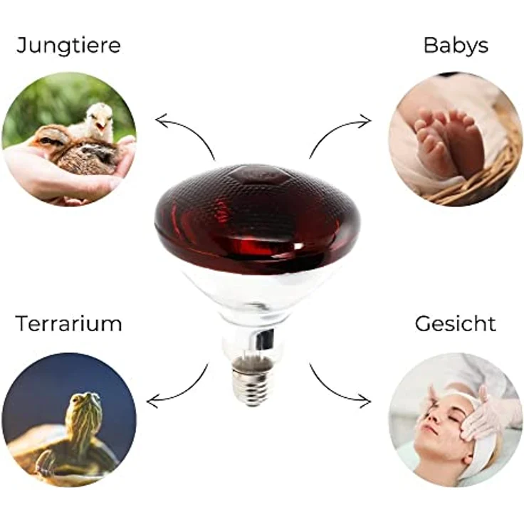 GarPet Infrarotlampe 100 Watt, vielseitige Rotlichtlampe für Tiere, Terrarium und Gesichtsbehandlungen, E27 Sockel – Bild 4