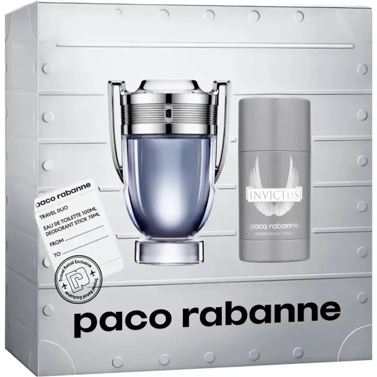 Paco Rabanne Invictus Eau de Toilette 100ml + Deo-Stick 75ml, Herrenparfüm mit frischem Duft und Deodorant