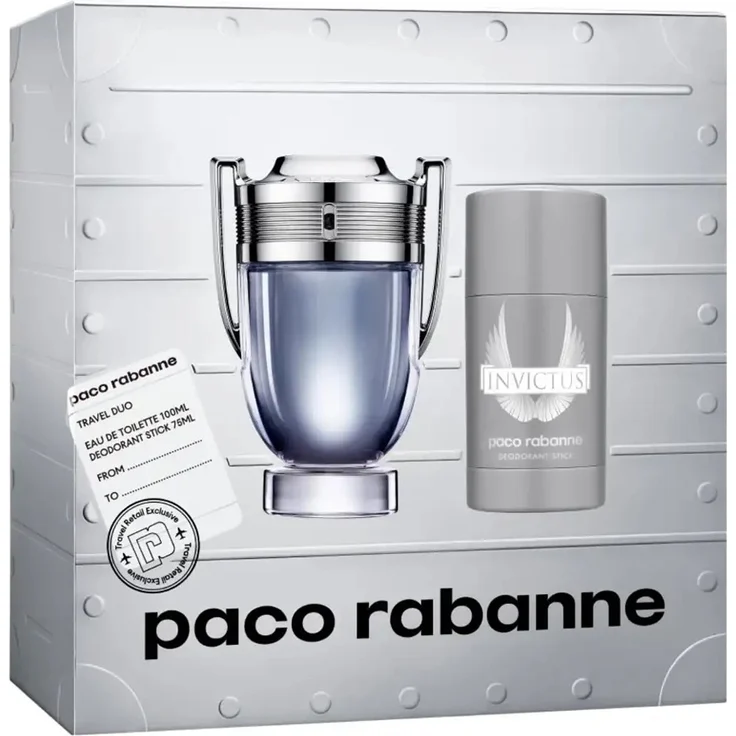 Paco Rabanne Invictus Eau de Toilette 100ml + Deo-Stick 75ml, Herrenparfüm mit frischem Duft und Deodorant