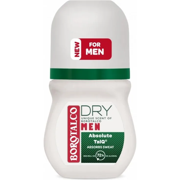 Borotalco MEN Dry, Deo Roll On mit einzigartigem Duft, 50 ml, alkoholfrei, langanhaltender Schutz gegen Schweißbildung