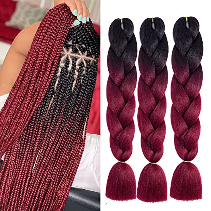 Shangxiu Kunsthaar zum Einflechten, 3 Stück Jumbo Braids in Weinrot, 24" Länge, für Box Braids und Afro Zöpfe – Bild 1