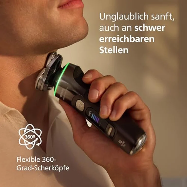 Philips Rasierer i9000 Prestige Ultra, Nass- und Trockenrasierer mit Druck- und Bewegungssensor, Trimmeraufsatz, Reinigungsstation und Ladestation, schwarz (Modell XP9405/31) – Bild 4