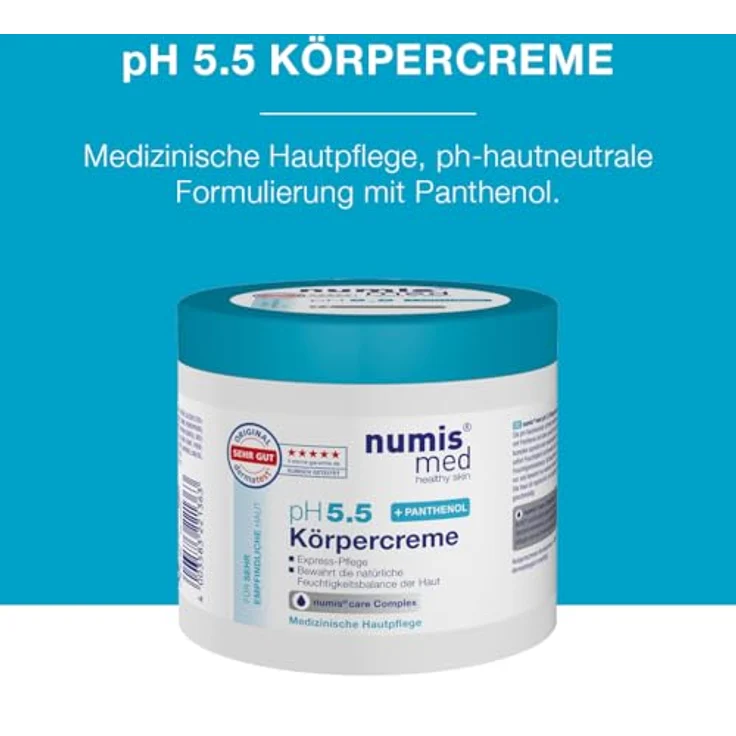 numis med Panthenol Creme für empfindliche Haut 400 ml, Körpercreme pH 5.5, ohne Silikone, Parabene & Mikroplastik, dermatologisch getestet, Made in Germany – Bild 3