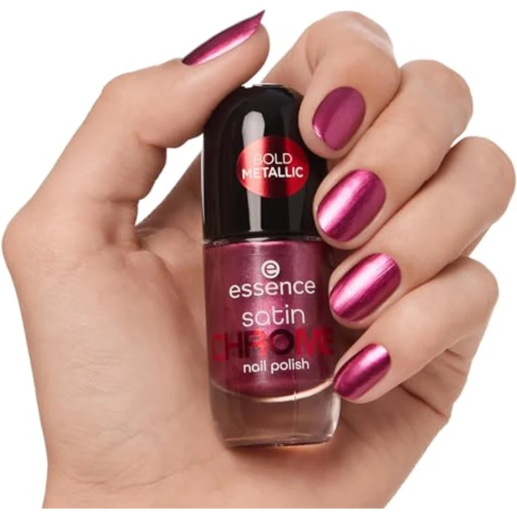 essence cosmetics satin CHROME nail polish, Nr. 03, Rot, abdeckend, hochpigmentiert, metallisch, vegan, 1er Pack (8ml) – Bild 5