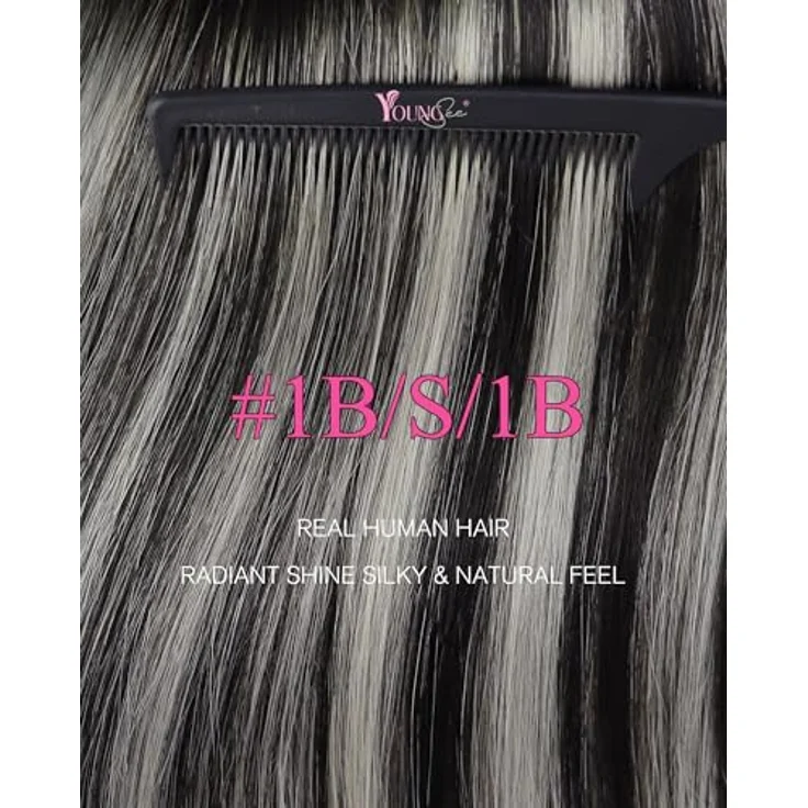YoungSee Tape in Extensions Echthaar, Ombre Silber #1B/S/1B, 35cm, unsichtbare Tapes für Damen, 50g – Bild 2
