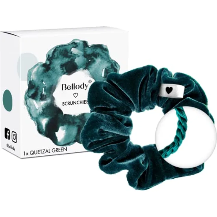 Bellody® Scrunchies Samt – Samtig weich, starker Halt, Velvet Look, exklusive Farben (1 Stück - Quetzal Green) - Haargummi Scrunchie in Grün