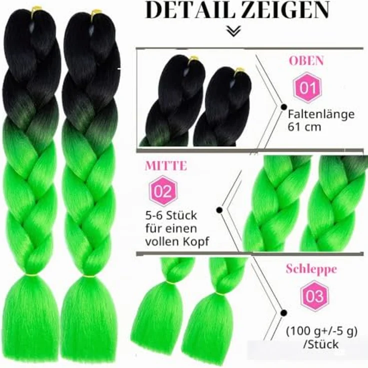 Shangxiu Braids Extensions, grüne Kunsthaar zum Einflechten, 24" (60cm), 100g/Bundle, Yaki gerade Textur für vielseitige Frisuren – Bild 4