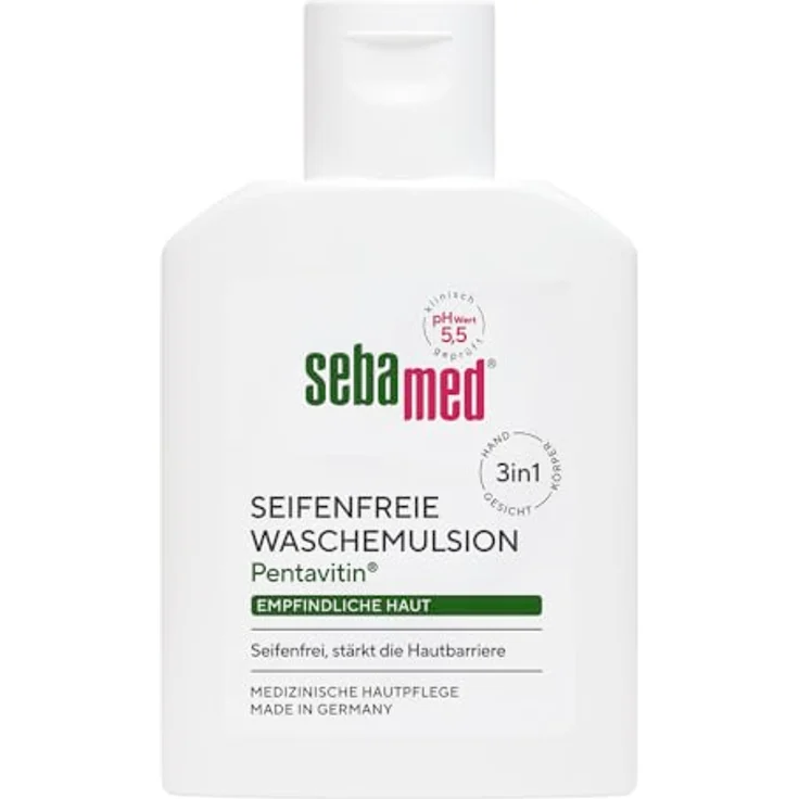 Sebamed Seifenfreie Waschemulsion 50 ml, milde Reinigung für empfindliche Haut, stärkt die Hautbarriere, für Hand-, Gesichts- und Körperreinigung, praktische Reisegröße – Bild 1