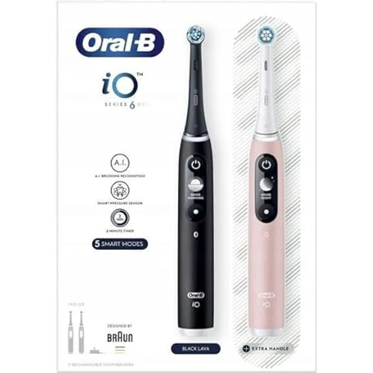 Elektrische Zahnbürste iO6 Series Duo Pack Schwarz/Pink Sand Extra Griff, 2 Stück – Bild 3