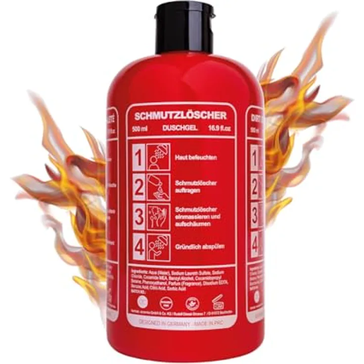 accentra Duschgel SCHMUTZLÖSCHER im Feuerlöscher-Design, 500 ml, Moschus Duft, originelles Geschenk für Männer und Feuerwehrfans