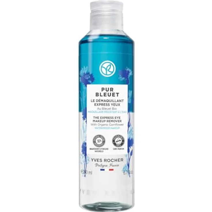 Yves Rocher PUR BLEUET Gesichtsreinigung, 2-Phasen Augenmake-up Entferner mit Bio-Kornblume, 200 ml