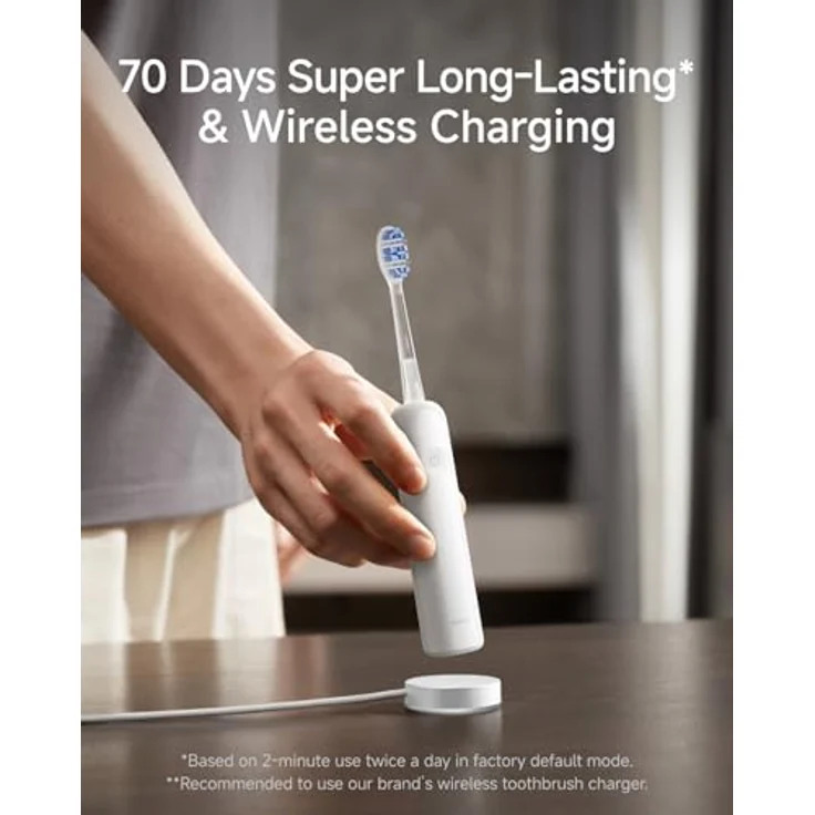 Laifen Wave Pro Schall-Zahnbürste mit 6 Reinigungsprogrammen, 70 Tage Akku, Druckkontrolle und 2 intelligenten Bürstenköpfen (ABS Weiß) – Bild 5