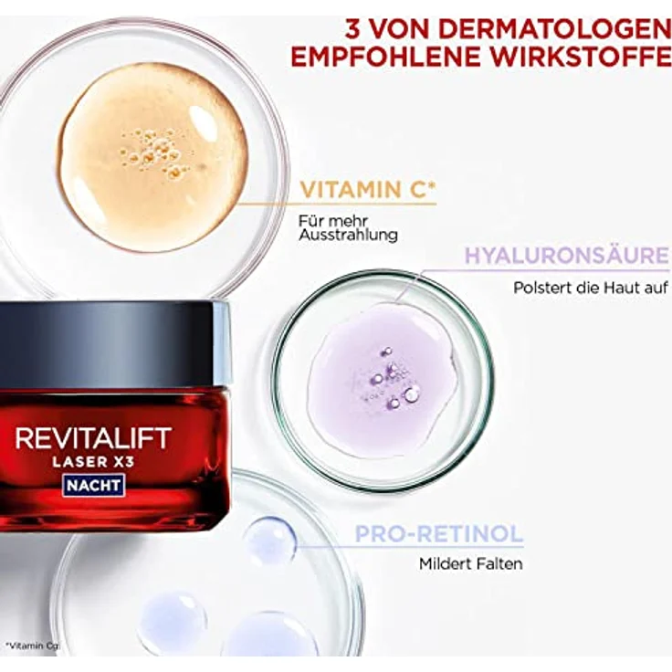 L'Oréal Paris RevitaLift Laser X3 Anti-Aging-Nachtcreme für Frauen: strafft die Haut, mildert Falten, mit Pro-Retinol, Hyaluronsäure und Vitamin C, 50ml – Bild 2