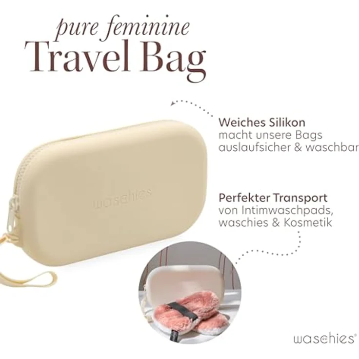 waschies pureFeminine Travel Bag Creme, Kosmetiktasche aus Silikon, wasserabweisend, für unterwegs geeignet – Bild 3