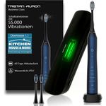 Tristan Auron Schallzahnbürste Business Class – Kompakte Schallzahnbürste mit UV-Box & 2 Bürstenköpfen – leise & wasserfest – für Reisen, Büro oder zuhause (Blau)