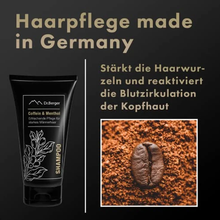 Dr. Berger – Coffein Shampoo für den Mann – erfrischende Pflege für starkes Männerhaar – 200 ml Shampoo mit Koffein & Menthol regt das Haarwachstum an und wirkt juckender Kopfhaut entgegen – Bild 3