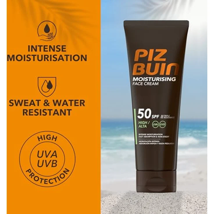 Piz Buin Moisturising Sonnencreme fürs Gesicht, feuchtigkeitsspendend, SPF 50, 50 ml – Bild 3