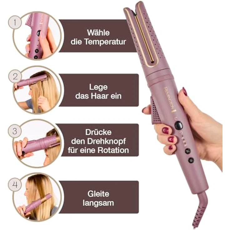 Remington Rotating Curler AIRvive CI8930, rotierender Lockenstab mit IONIC AIR-Technologie und Anti-Frizz-Formel, rot – Bild 5