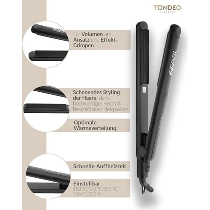 Tondeo Cerion Crimp Kreppeisen mit Keramikbeschichtung stufenlose Drehkupplung, stufenlose Steueung, federnd gelagerte Heizelemente – Bild 3