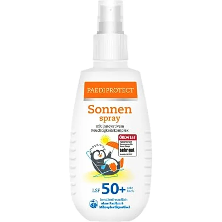 PAEDIPROTECT Sonnenspray Kinder Baby LSF 50+ 150 ml, Sonnencreme parfümfrei & wasserfestes Spray, Gesicht Körper, Sonnenschutzspray vor UVA/UVB-Strahlung, vegan, ohne Mikroplastik